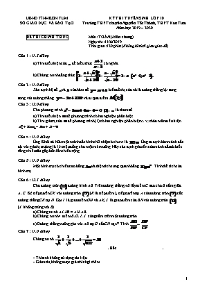 Đề thi tuyển sinh Lớp 10 trường THPT Chuyên Nguyễn Tất Thành, THPT Kon Tum - Môn Toán - Năm học 2019-2020 - Tỉnh Kon Tum